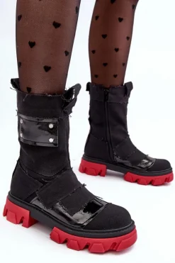 Boto Botki Sznurowane|Czarne Botki*Materiałowe Botki Damskie Na Suwak Czarne Elinare