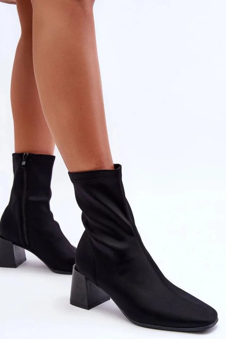 Damskie Boto Materiałowe Botki Na Suwak Czarne Amisa