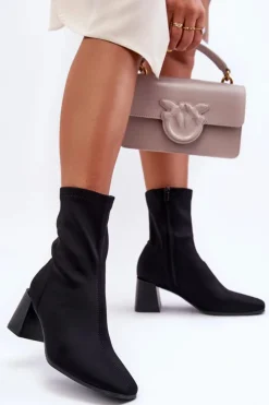 Damskie Boto Materiałowe Botki Na Suwak Czarne Amisa