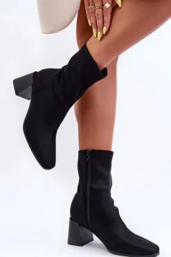 Damskie Boto Materiałowe Botki Na Suwak Czarne Amisa