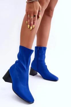 Discount Boto Materiałowe Botki Na Suwak Niebieskie Amisa