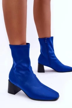 Discount Boto Materiałowe Botki Na Suwak Niebieskie Amisa