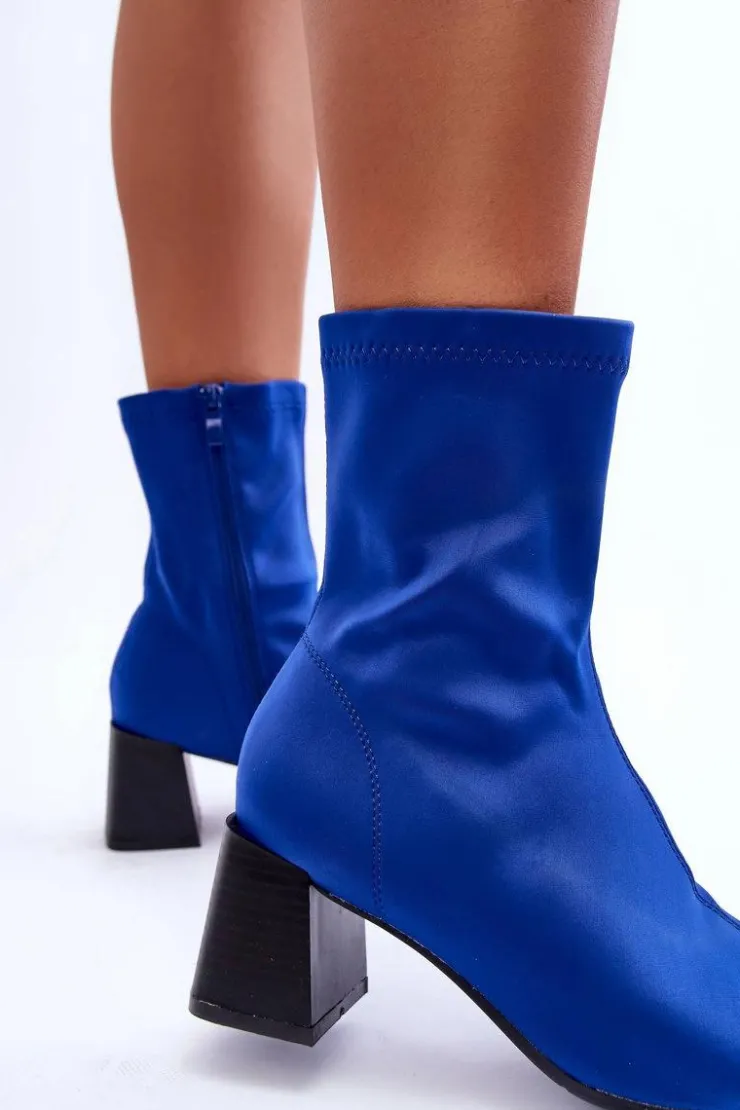 Discount Boto Materiałowe Botki Na Suwak Niebieskie Amisa