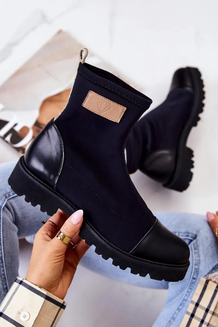 Boto Botki Wiosenne|Czarne Botki*Materiałowe Botki Wsuwane Nicole Czarne 2705