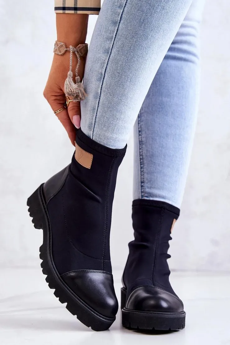 Boto Botki Wiosenne|Czarne Botki*Materiałowe Botki Wsuwane Nicole Czarne 2705