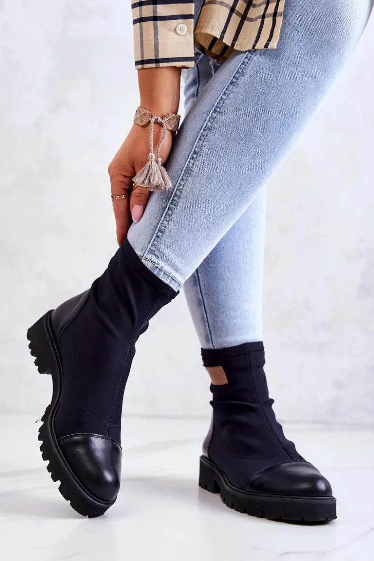 Boto Botki Wiosenne|Czarne Botki*Materiałowe Botki Wsuwane Nicole Czarne 2705