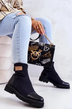 Boto Botki Wiosenne|Czarne Botki*Materiałowe Botki Wsuwane Nicole Czarne 2705