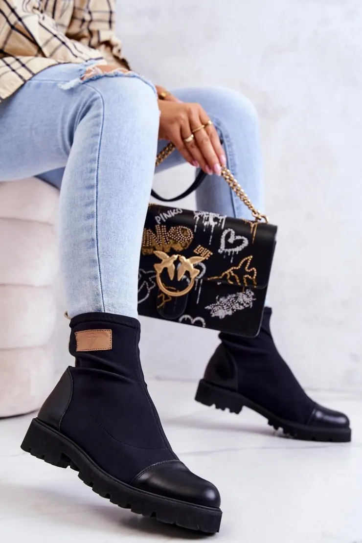 Boto Botki Wiosenne|Czarne Botki*Materiałowe Botki Wsuwane Nicole Czarne 2705