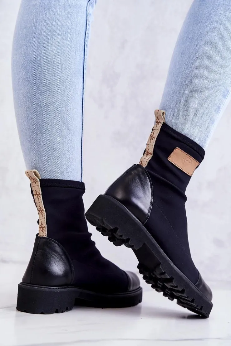 Boto Botki Wiosenne|Czarne Botki*Materiałowe Botki Wsuwane Nicole Czarne 2705