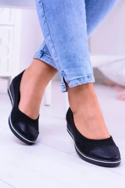 Boto Baleriny Klasyczne*Materiałowe Czarne Baleriny Na Koturnie Elleni