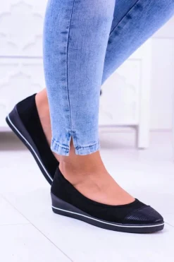 Boto Baleriny Klasyczne*Materiałowe Czarne Baleriny Na Koturnie Elleni