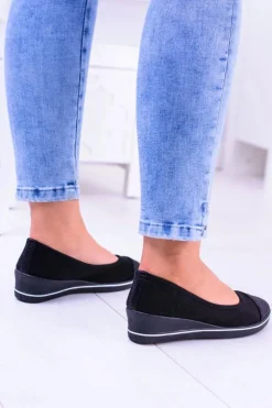 Boto Baleriny Klasyczne*Materiałowe Czarne Baleriny Na Koturnie Elleni