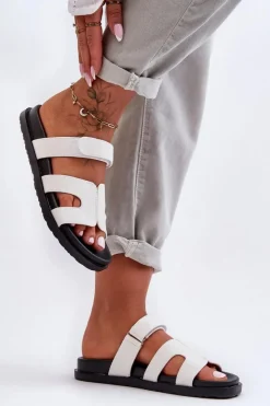 Boto Klapki Na Platformie|Klapki Damskie Klasyczne*Materiałowe Damskie Klapki Na Rzep Białe Jose