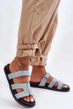 Boto Klapki Na Platformie|Klapki Damskie Klasyczne*Materiałowe Damskie Klapki Na Rzep Jasnoe Jose Niebieski