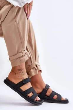 Damskie Boto Materiałowe Damskie Klapki Na Rzep Czarne Jose