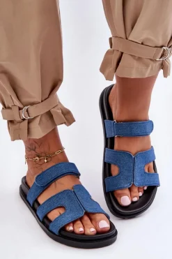 Damskie Boto Materiałowe Damskie Klapki Na Rzep Ciemnoniebieskie Jose