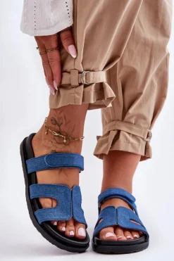 Damskie Boto Materiałowe Damskie Klapki Na Rzep Ciemnoniebieskie Jose