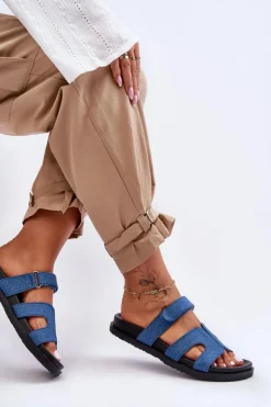 Damskie Boto Materiałowe Damskie Klapki Na Rzep Ciemnoniebieskie Jose