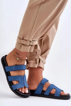 Damskie Boto Materiałowe Damskie Klapki Na Rzep Ciemnoniebieskie Jose