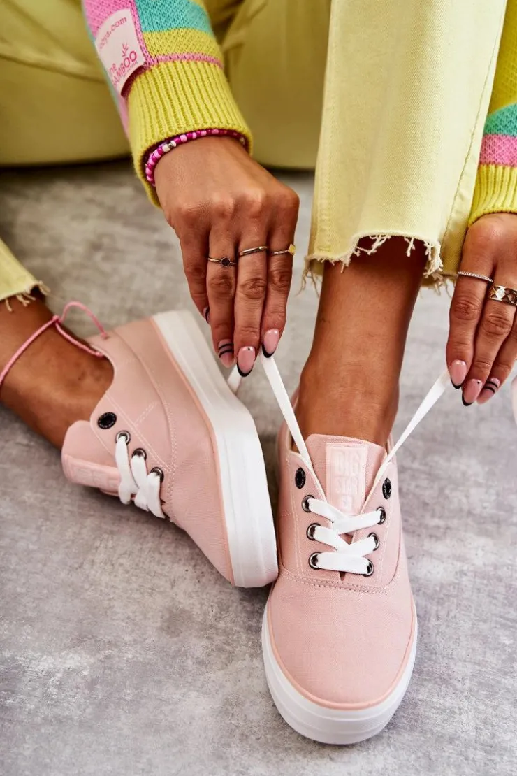 New Big Star Shoes Materiałowe Damskie Tenisówki Big Star KK274020 Nude