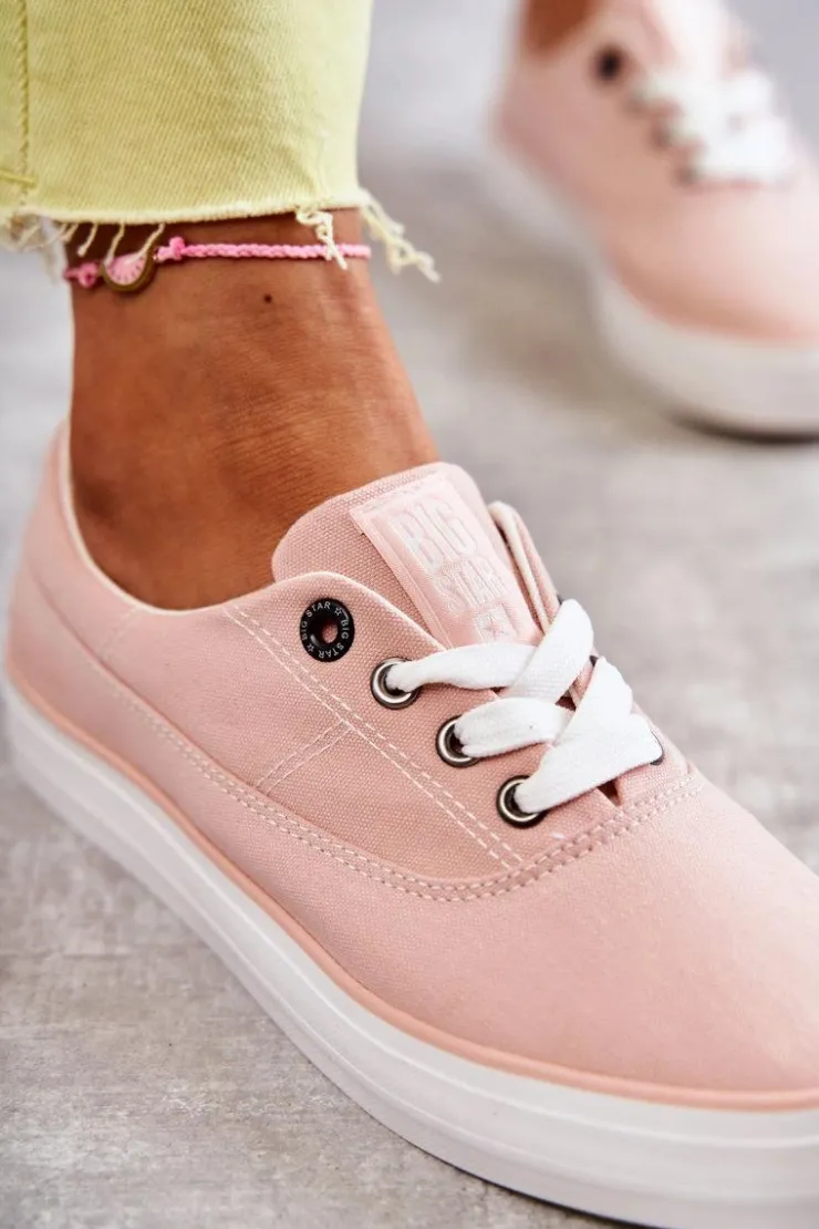 New Big Star Shoes Materiałowe Damskie Tenisówki Big Star KK274020 Nude