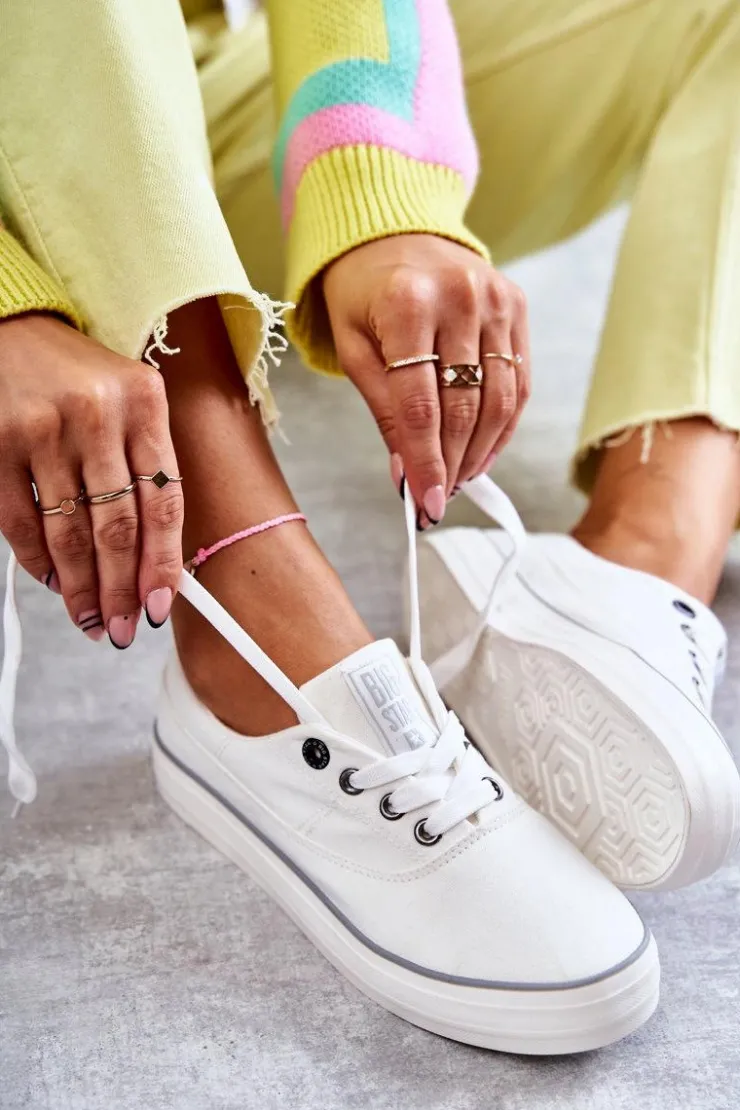 Big Star Shoes Trampki Damskie Big Star|Trampki Damskie Niskie*Materiałowe Damskie Tenisówki Big Star KK274017 Białe