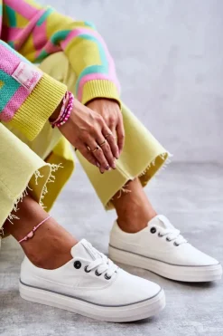 Big Star Shoes Trampki Damskie Big Star|Trampki Damskie Niskie*Materiałowe Damskie Tenisówki Big Star KK274017 Białe