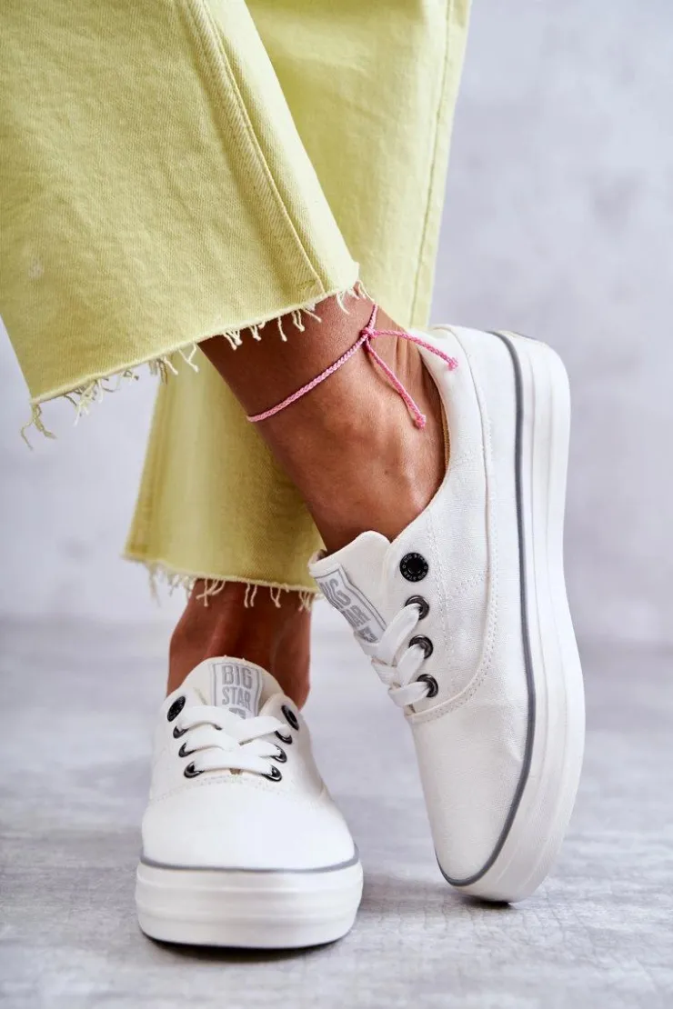 Big Star Shoes Trampki Damskie Big Star|Trampki Damskie Niskie*Materiałowe Damskie Tenisówki Big Star KK274017 Białe