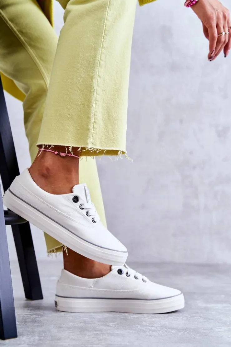 Big Star Shoes Trampki Damskie Big Star|Trampki Damskie Niskie*Materiałowe Damskie Tenisówki Big Star KK274017 Białe