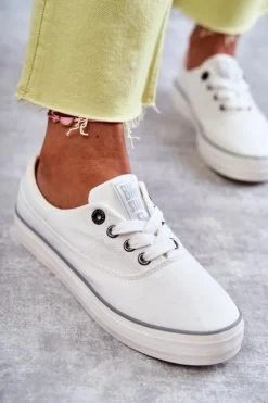 Big Star Shoes Trampki Damskie Big Star|Trampki Damskie Niskie*Materiałowe Damskie Tenisówki Big Star KK274017 Białe