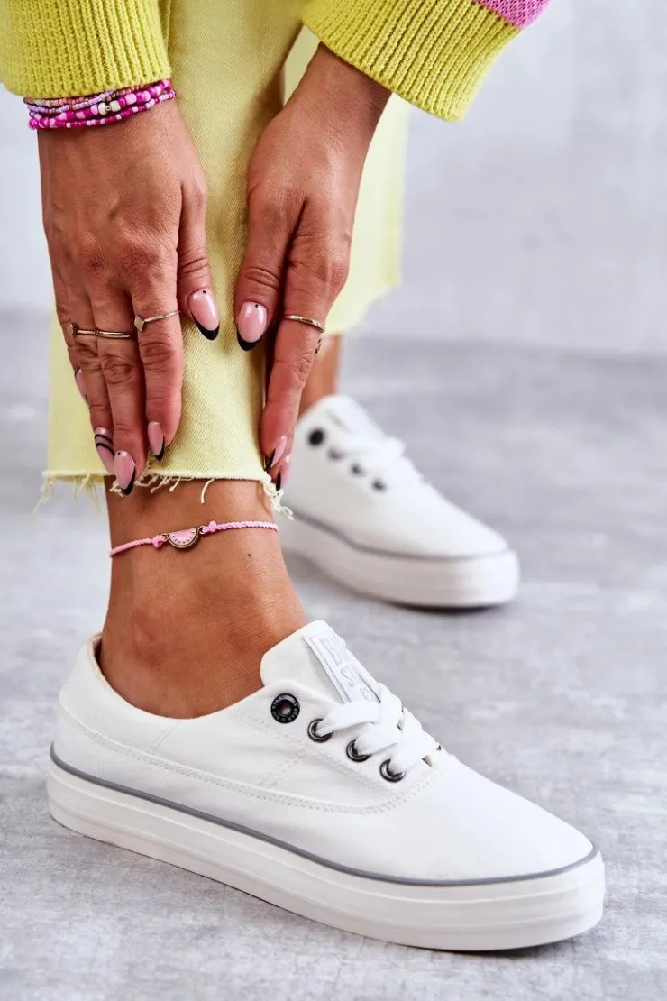 Big Star Shoes Trampki Damskie Big Star|Trampki Damskie Niskie*Materiałowe Damskie Tenisówki Big Star KK274017 Białe