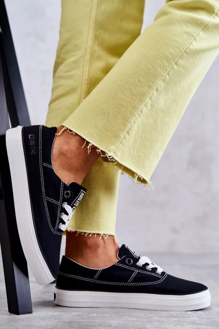 Big Star Shoes Materiałowe Damskie Tenisówki Big Star KK274019 Czarne Czarny