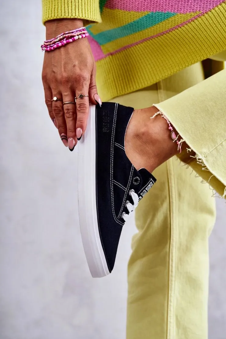 Big Star Shoes Materiałowe Damskie Tenisówki Big Star KK274019 Czarne Czarny