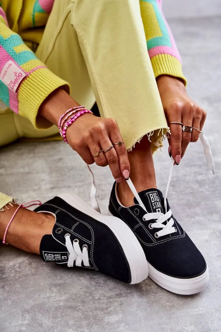 Big Star Shoes Materiałowe Damskie Tenisówki Big Star KK274019 Czarne Czarny