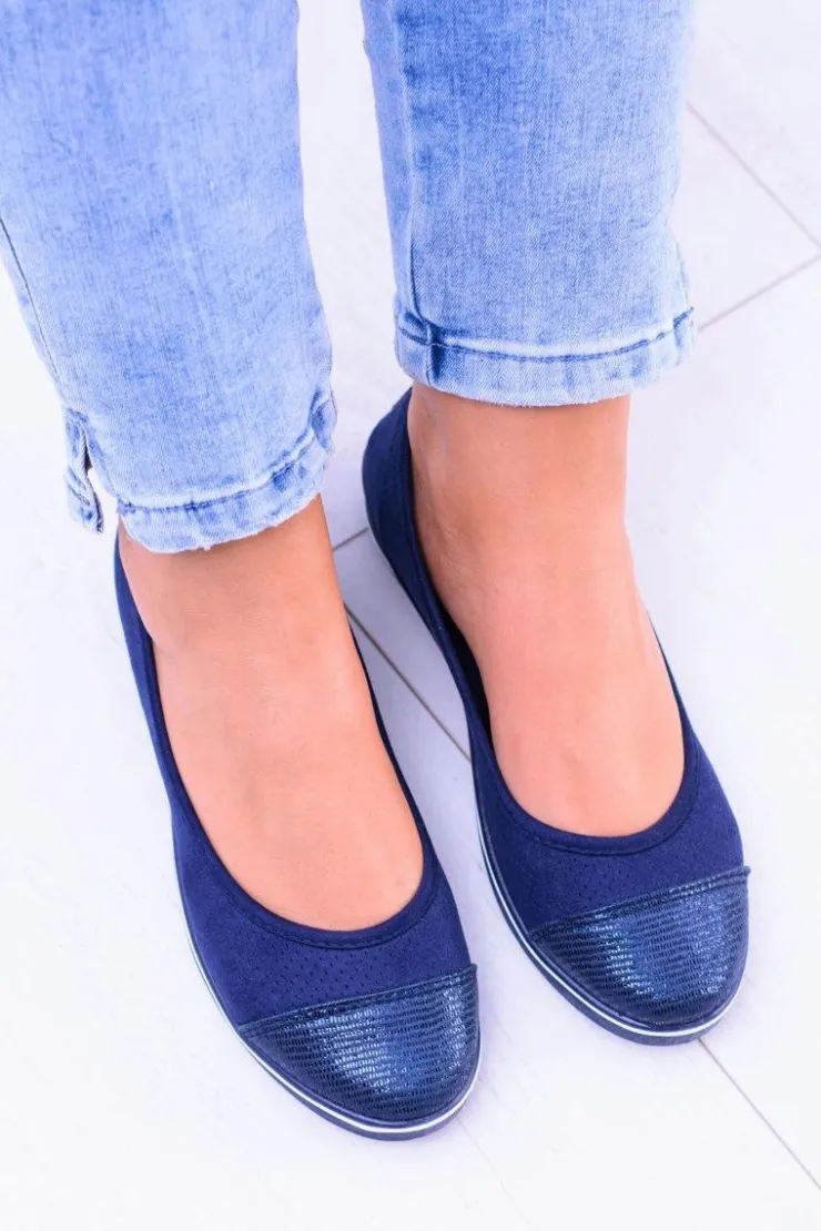 Sale Boto Materiałowe Granatowe Baleriny Na Koturnie Elleni