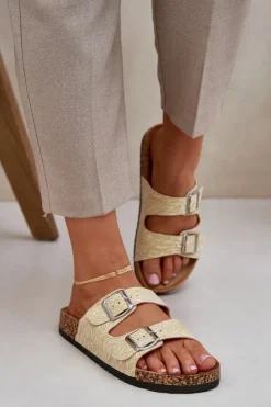 Boto Klapki Korkowe|Klapki Na Platformie*Materiałowe Klapki Na Korkowej Podeszwie Z Klamrami Żółte Atera Żółty