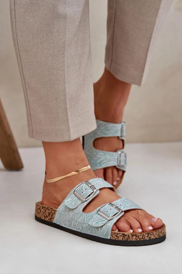 Online Boto Materiałowe Klapki Na Korkowej Podeszwie Z Klamrami Miętowe Atera Zielony