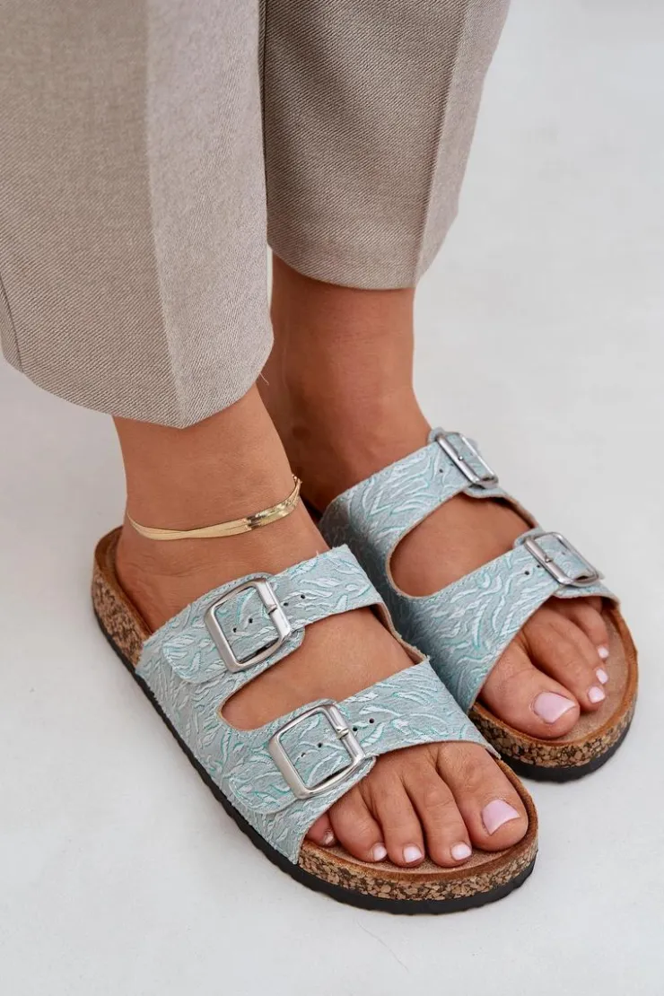 Online Boto Materiałowe Klapki Na Korkowej Podeszwie Z Klamrami Miętowe Atera Zielony