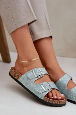 Online Boto Materiałowe Klapki Na Korkowej Podeszwie Z Klamrami Miętowe Atera Zielony