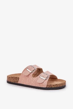 Best Boto Materiałowe Klapki Na Korkowej Podeszwie Z Klamrami Różowe Atera Różowy