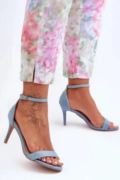 Boto Sandały Na Obcasie*Materiałowe Klasyczne Sandały Na Szpilce Niebieskie Tossa