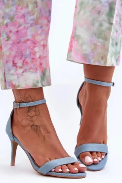 Boto Sandały Na Obcasie*Materiałowe Klasyczne Sandały Na Szpilce Niebieskie Tossa