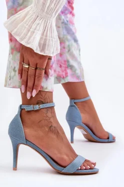 Boto Sandały Na Obcasie*Materiałowe Klasyczne Sandały Na Szpilce Niebieskie Tossa