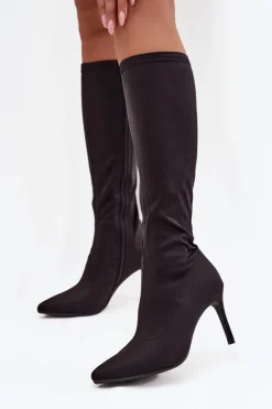 Damskie Damskie buty S.Barski Materiałowe Kozaki Damskie Na Szpilce S.Barski HY52-513 Czarne