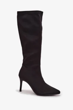 Damskie Damskie buty S.Barski Materiałowe Kozaki Damskie Na Szpilce S.Barski HY52-513 Czarne