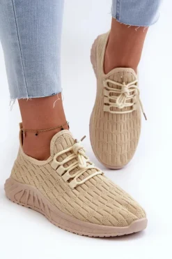 Boto Sneakersy Damskie*Materiałowe Lekkie Buty Sportowe Damskie Beżowe Xalara