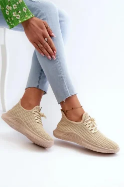 Boto Sneakersy Damskie*Materiałowe Lekkie Buty Sportowe Damskie Beżowe Xalara