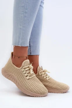Boto Sneakersy Damskie*Materiałowe Lekkie Buty Sportowe Damskie Beżowe Xalara