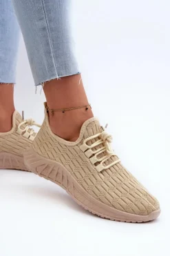 Boto Sneakersy Damskie*Materiałowe Lekkie Buty Sportowe Damskie Beżowe Xalara