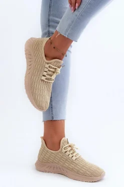 Boto Sneakersy Damskie*Materiałowe Lekkie Buty Sportowe Damskie Beżowe Xalara